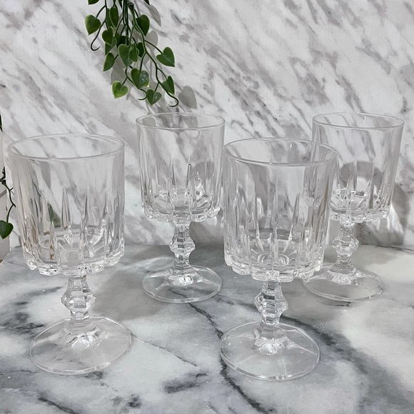 Vintage Other - Vintage crystal wine goblet glasses set 4 liquor drink clear retro diamond cut